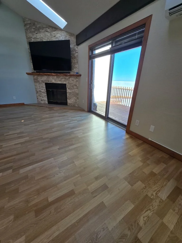 Refinished engineered floors finished with 4 coats of Bona Mega Matte water based finish