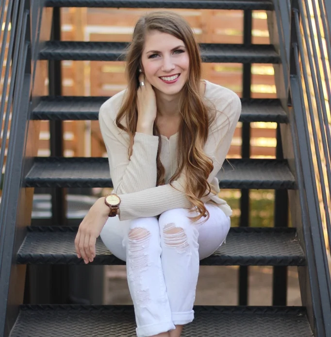 Tan Sweater and White Denim