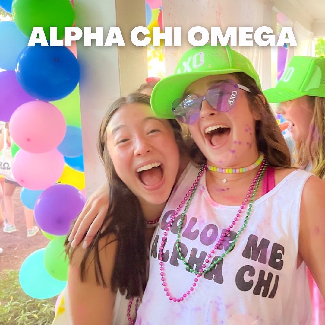 MEET OUR CHAPTERS: Alpha Chi Omega🤗🫶🏻 

Alpha Chi Omega was founded on October 25, 1885 and our Epsilon Chi chapter was founded on February 14, 1977. 
 
Our sweet yellow home on Rosemary Street is a place that you can come as you are. There is alw