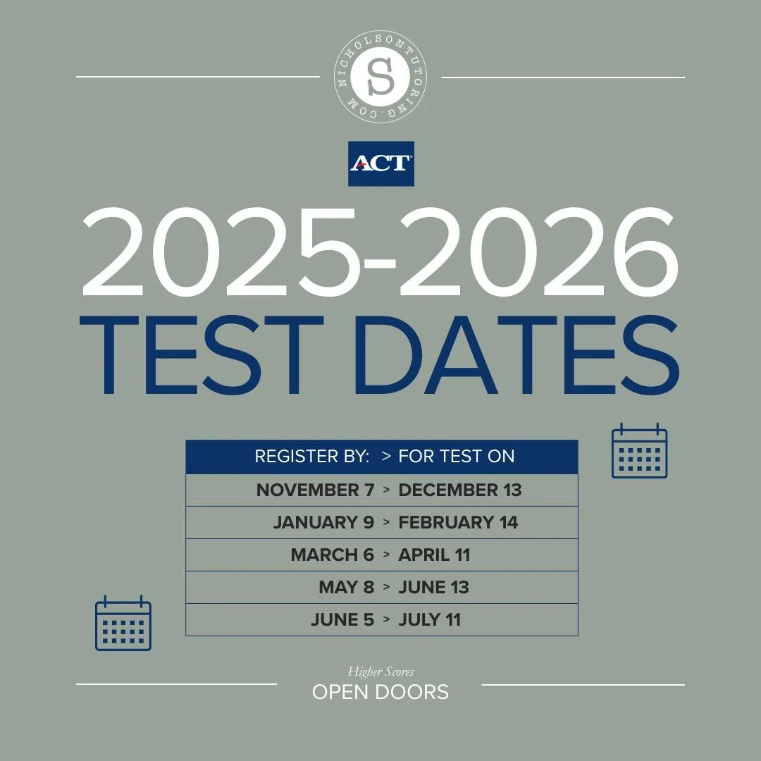 Getting ready to take the ACT this school year? Here are the test dates and their registration deadlines: 

December 13; register by Nov. 7
February 14, 2026; register by January 9
April 11, 2026; register by March 6
June 13, 2026; register by May 8
