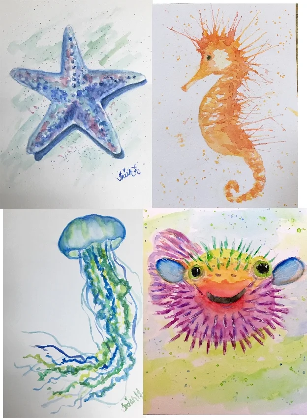 Sea Life Watercolor note card class  $22