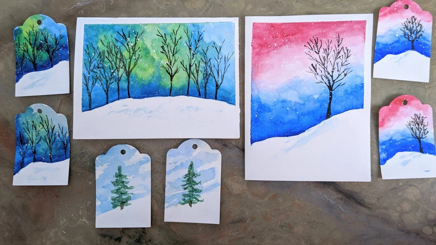 Wintery Night Notecard and gift tags  $27
