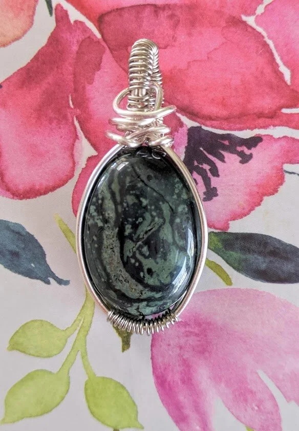 Wire wrapped stone pendant class $25