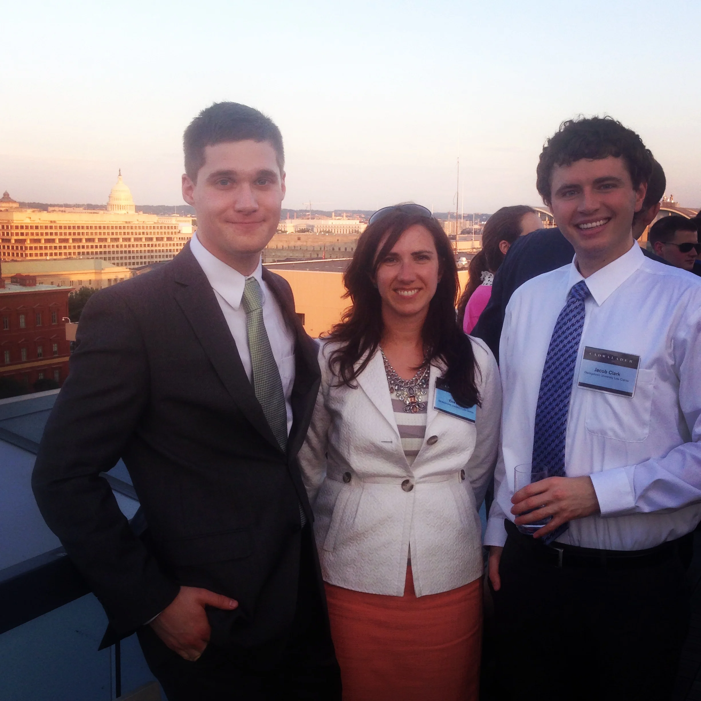 Me and two of my classmates on the rooftop deck of a DC law firm for a networking event