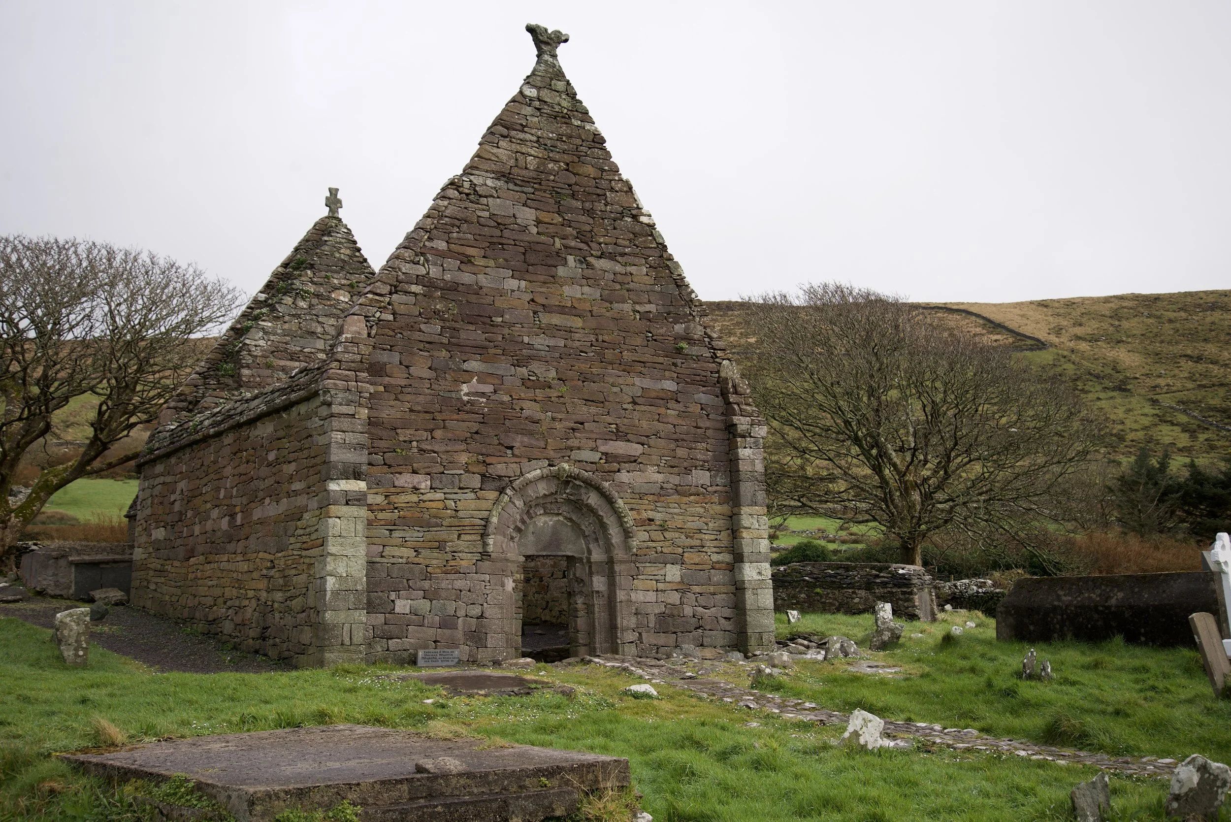 This is the ruined church of Kilmalkedar, an old Normal center of worship on the Dingle peninsula.