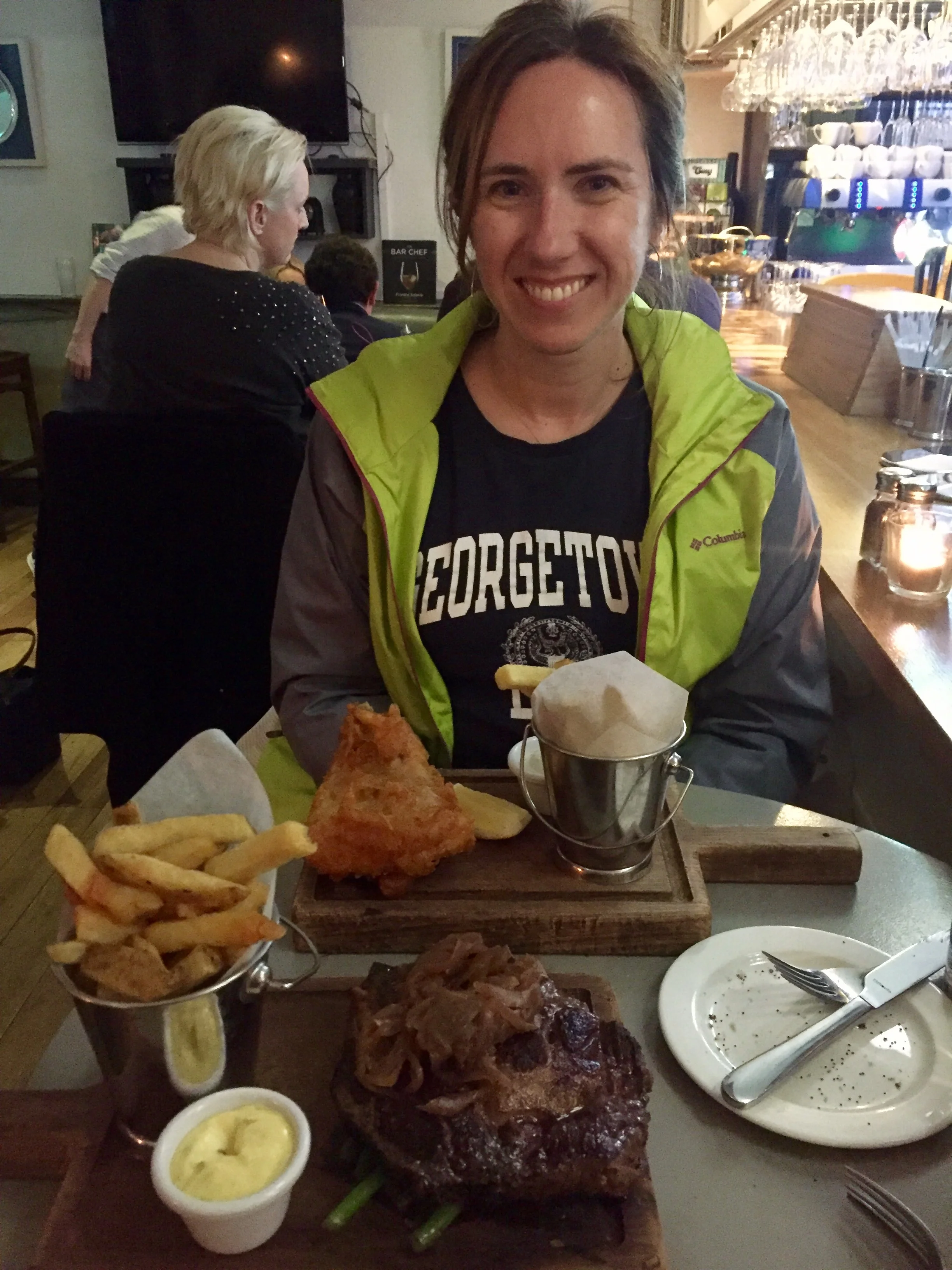 Dinner at The Chop House, with truly delectable steak and fish.