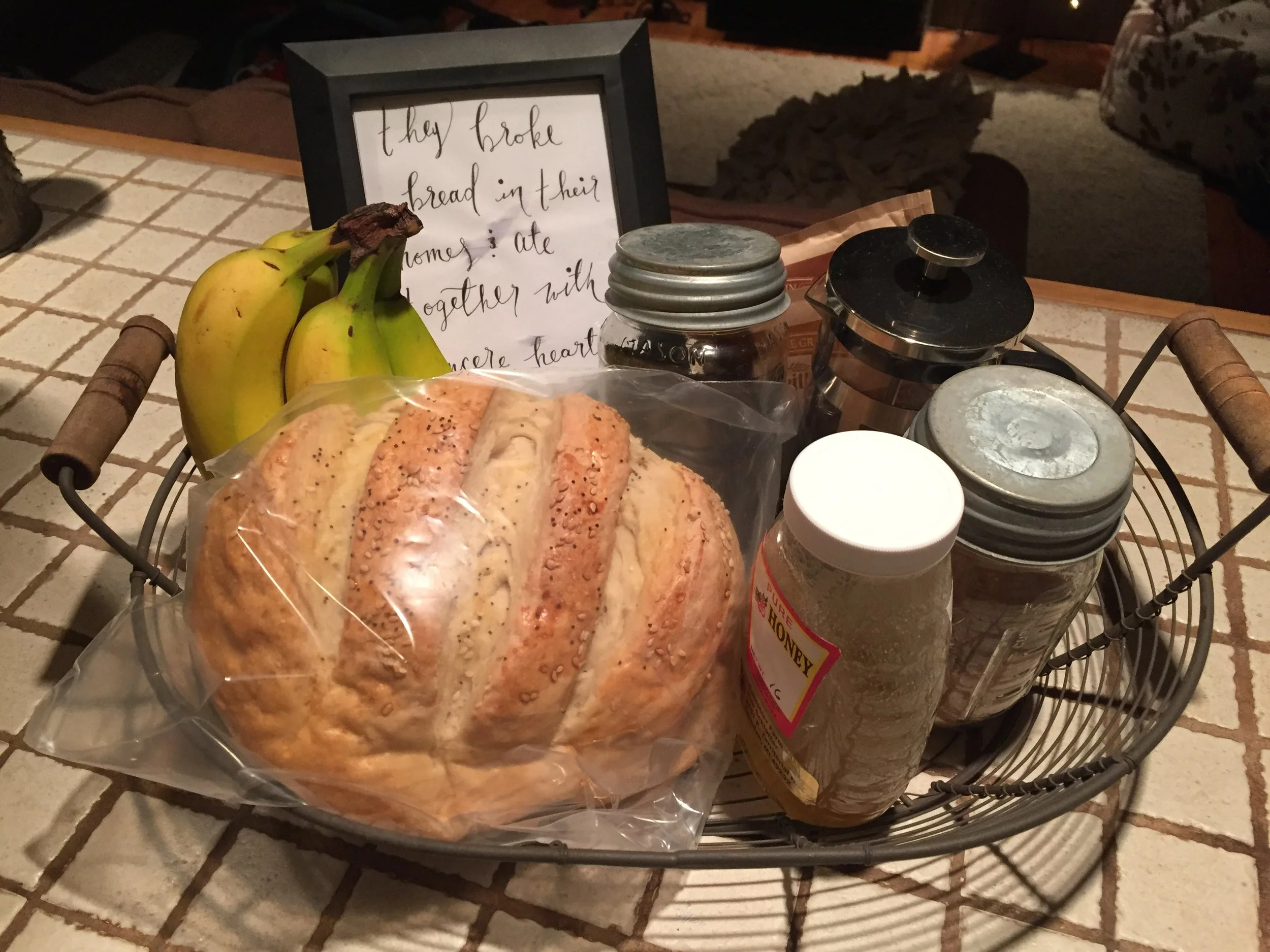 Homemade bread, jam, and other goodies left for us by our hosts in Boswell
