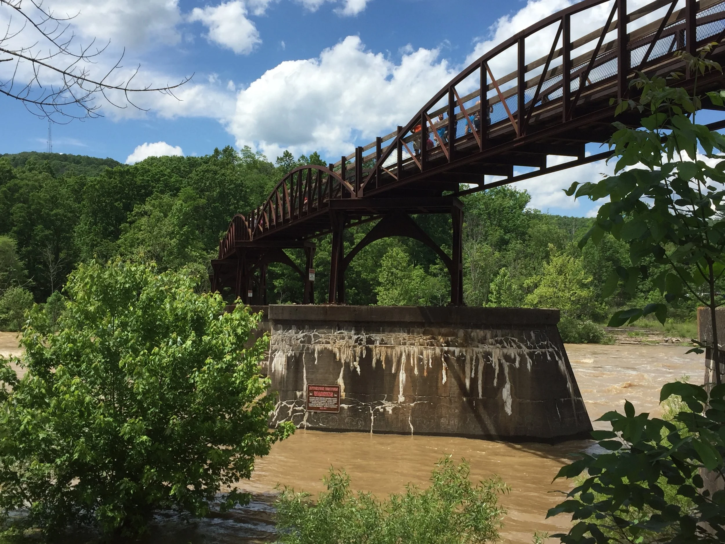 Looking out at the bridge crossing the Youghiogeny River in Ohiopyle