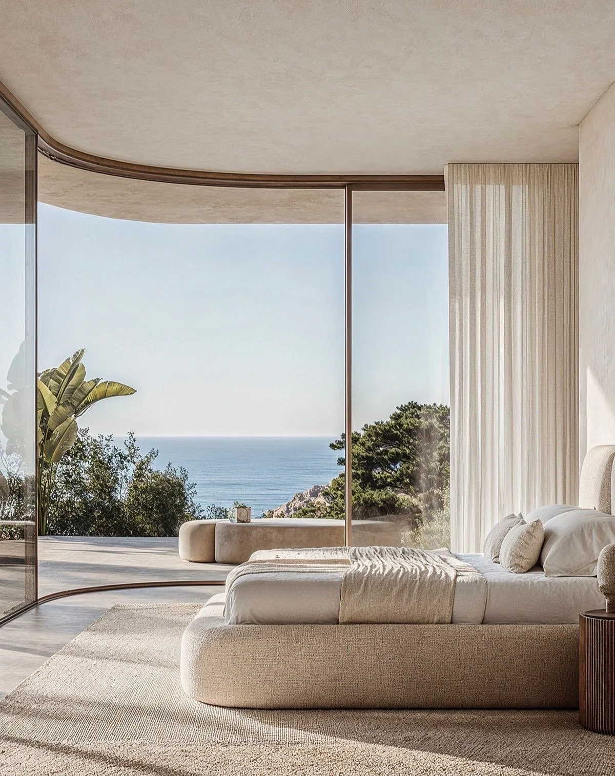 Luxury bedroom design featuring layered textiles and refined furniture styling.