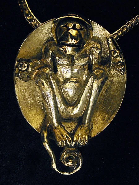 "MONKEY'S CHOICE" PENDANT - 2009 Daniel Macchiarini , Emma Macchiarini Mankin-Morris , and Carlos Santana Sterling Silver, gold 1/4 ct. diamond, ebony eyes.