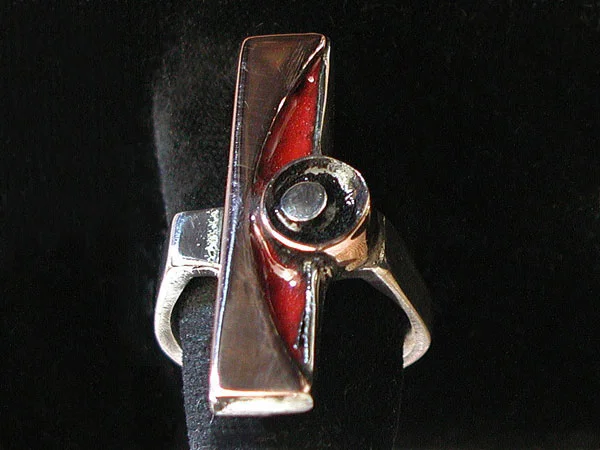 Red Enamel Inlay Ring