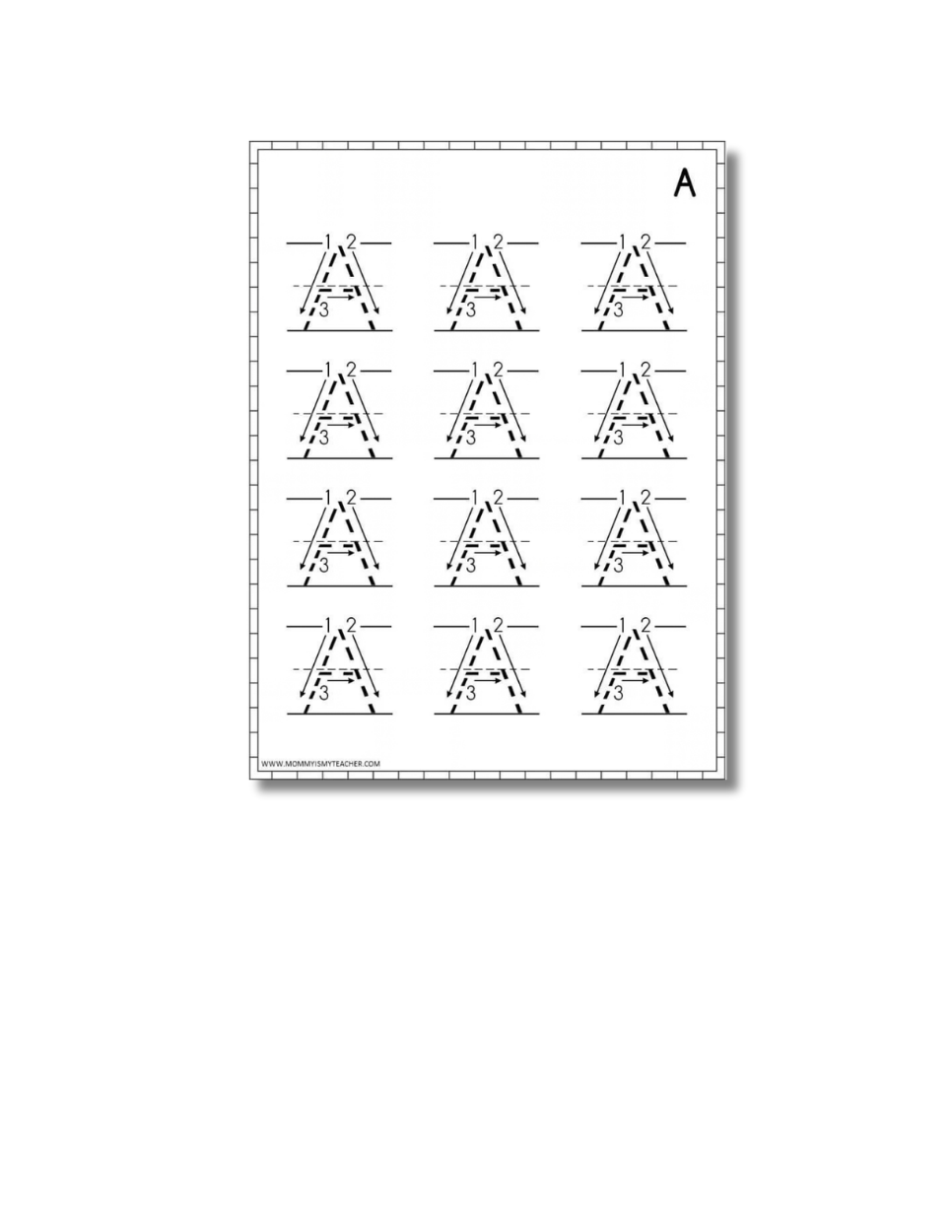 Free uppercase letter A tracing worksheet for preschool