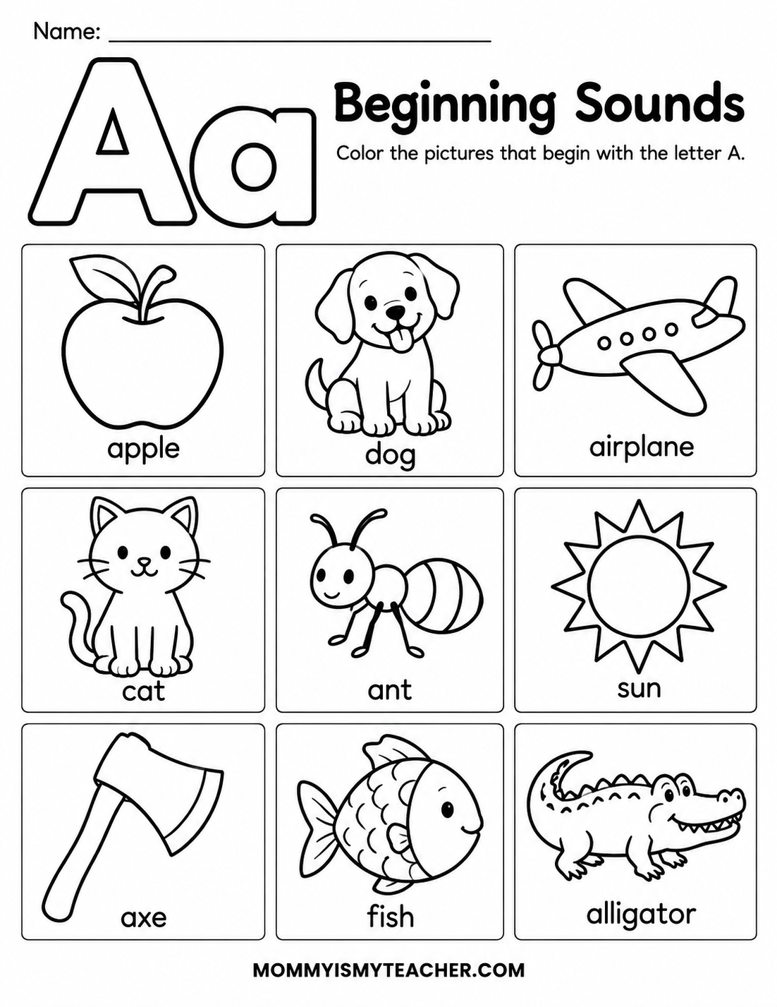 Beginning Sounds Letter A Worksheet