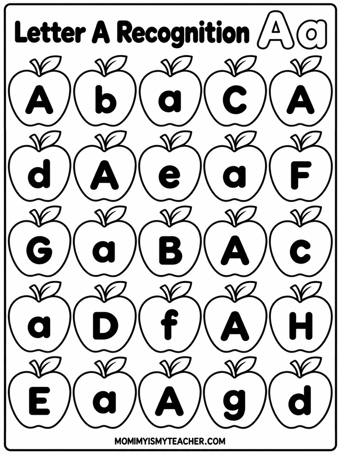 Letter A Apple Recognition Worksheet
