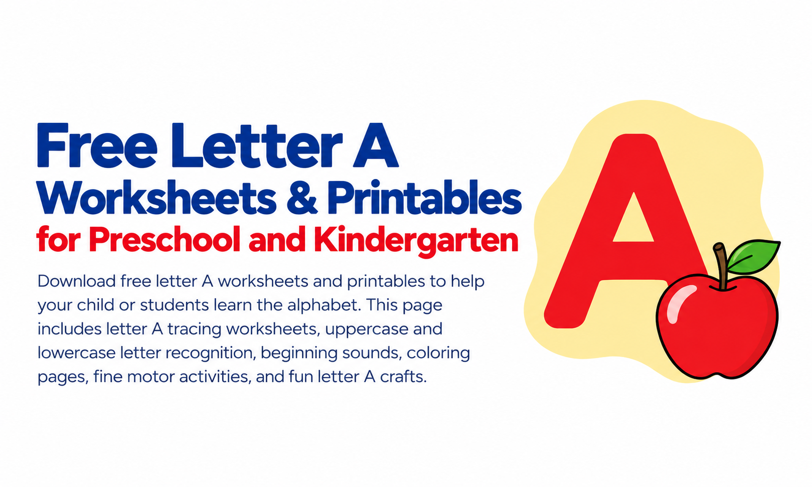 Free Letter A Worksheets Banner.png