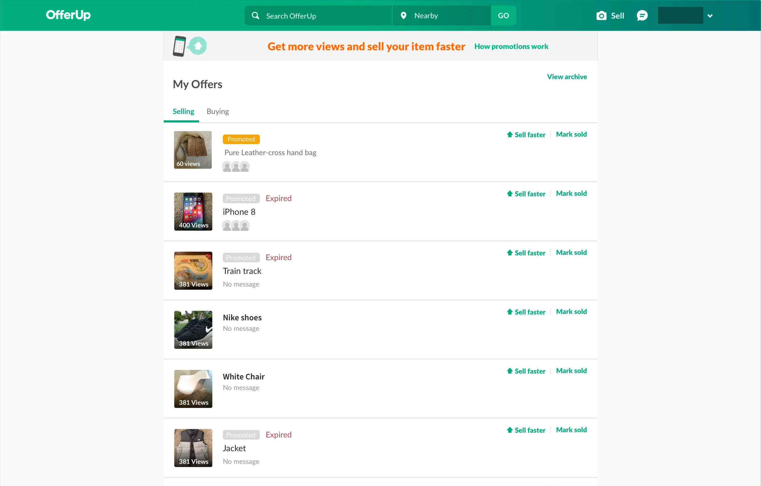 Listing page on OfferUp website