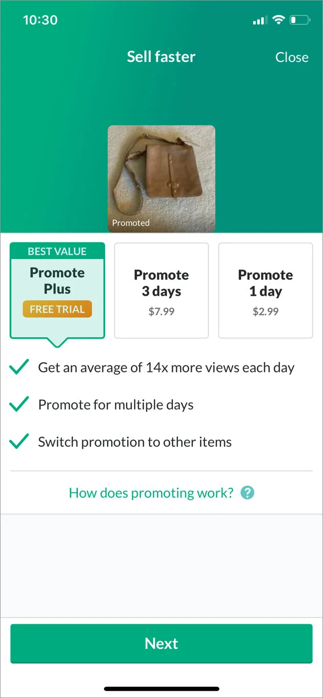 Three options to promote an item