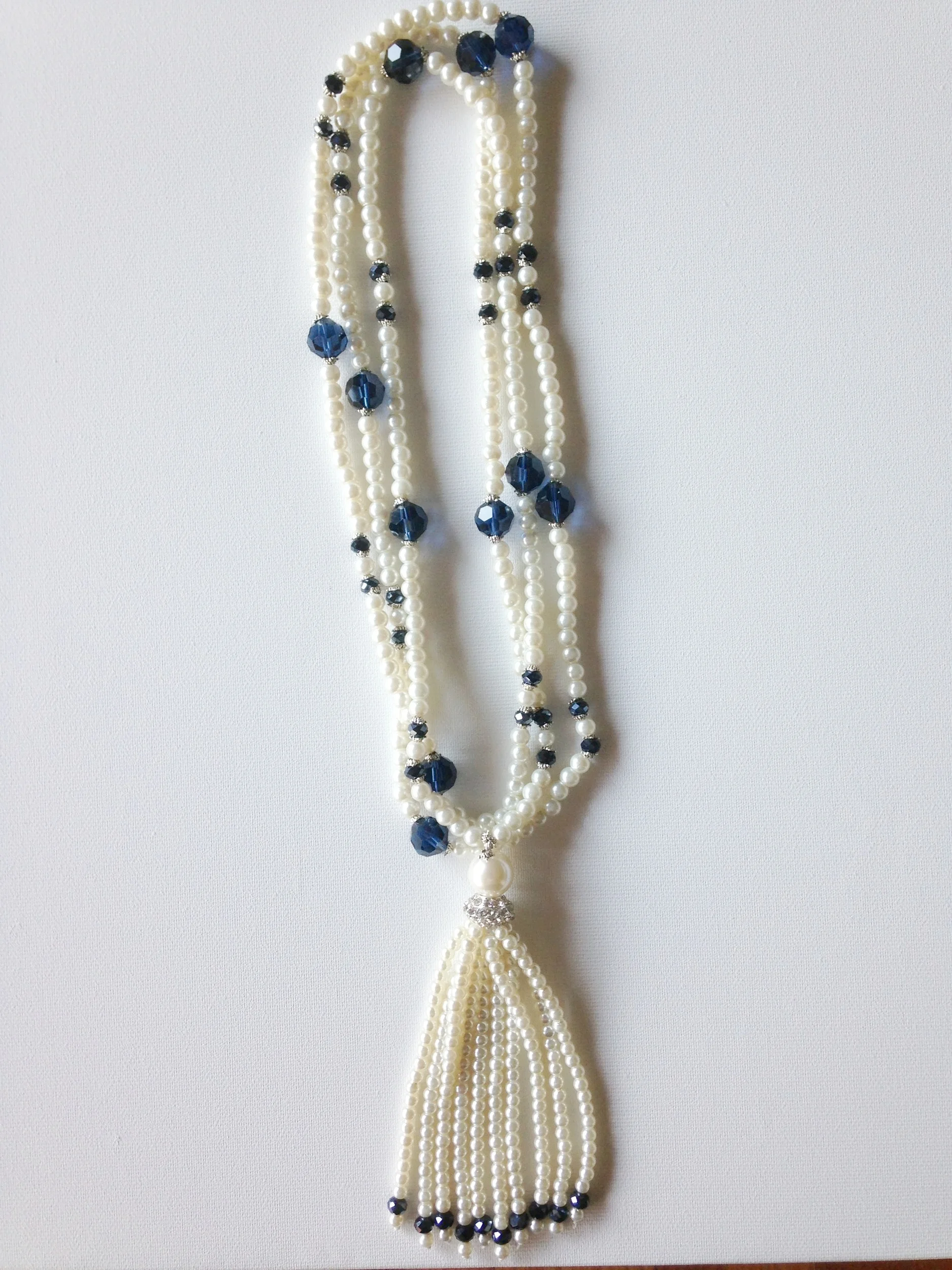  Japanese Pearls and Navy Blue Crystal. &nbsp; $150  