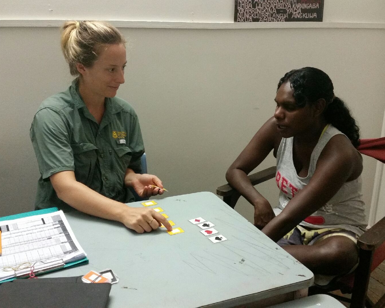 Gwen with our star local guide, Joselle, running through a practice test
