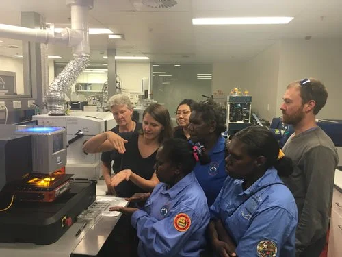 Demonstrating to the Anindilyakwa Land and Sea Rangers how the laser hair analysis works