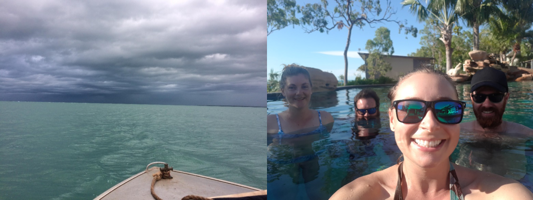 Some time on the tinny, and meetings in the pool (Miranda, Bushy, Natalie and Chopper)