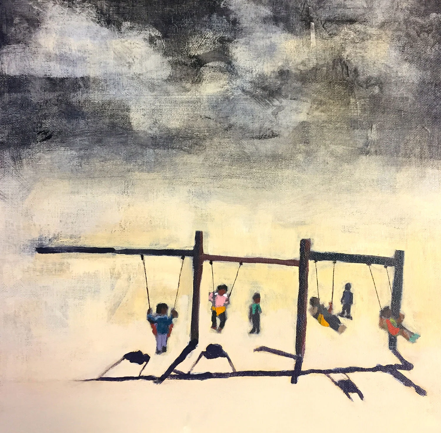 Refugees I , 12 x 12 inches, acrylic on canvas, framed, SOLD