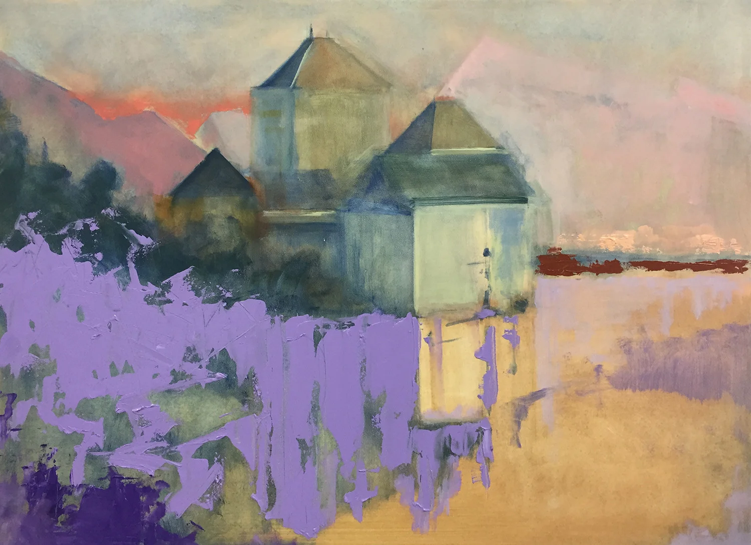 Purple Village, 24 x 18 inches, oil on board