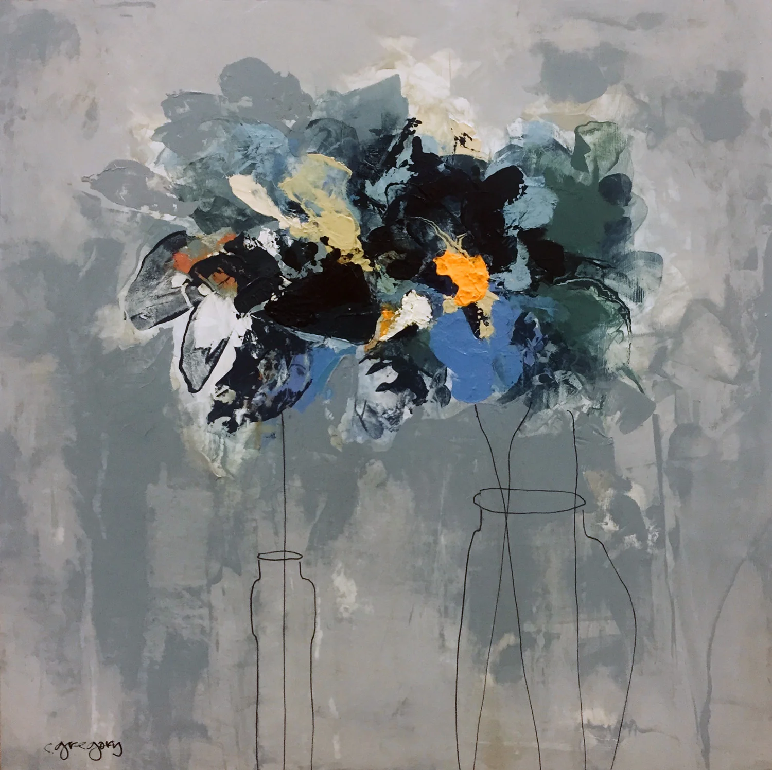 Blue Flowers 16 x 16 inches, acrylic on cradled gessoboard, 500.00