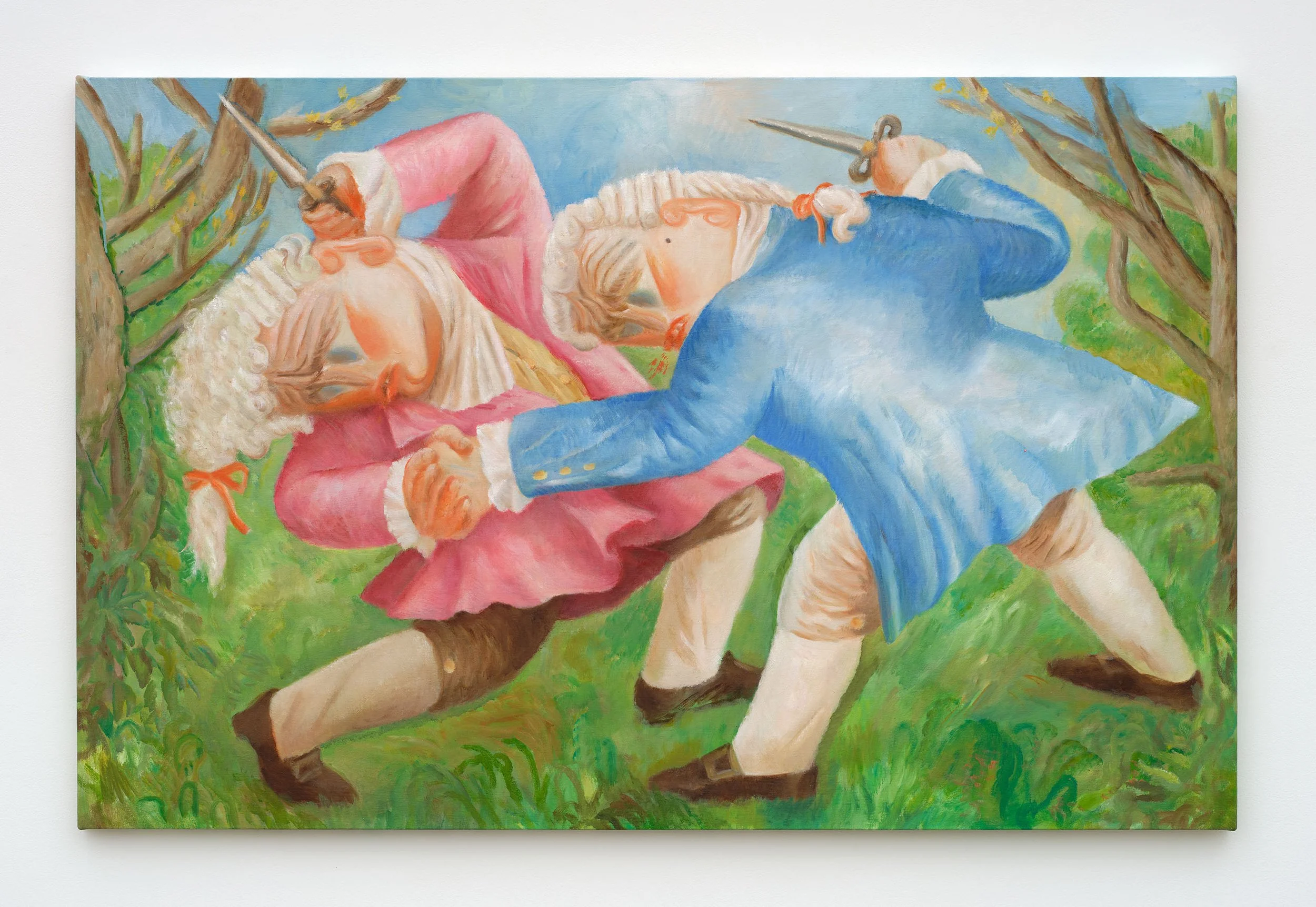 Brothers fighting on a lawn