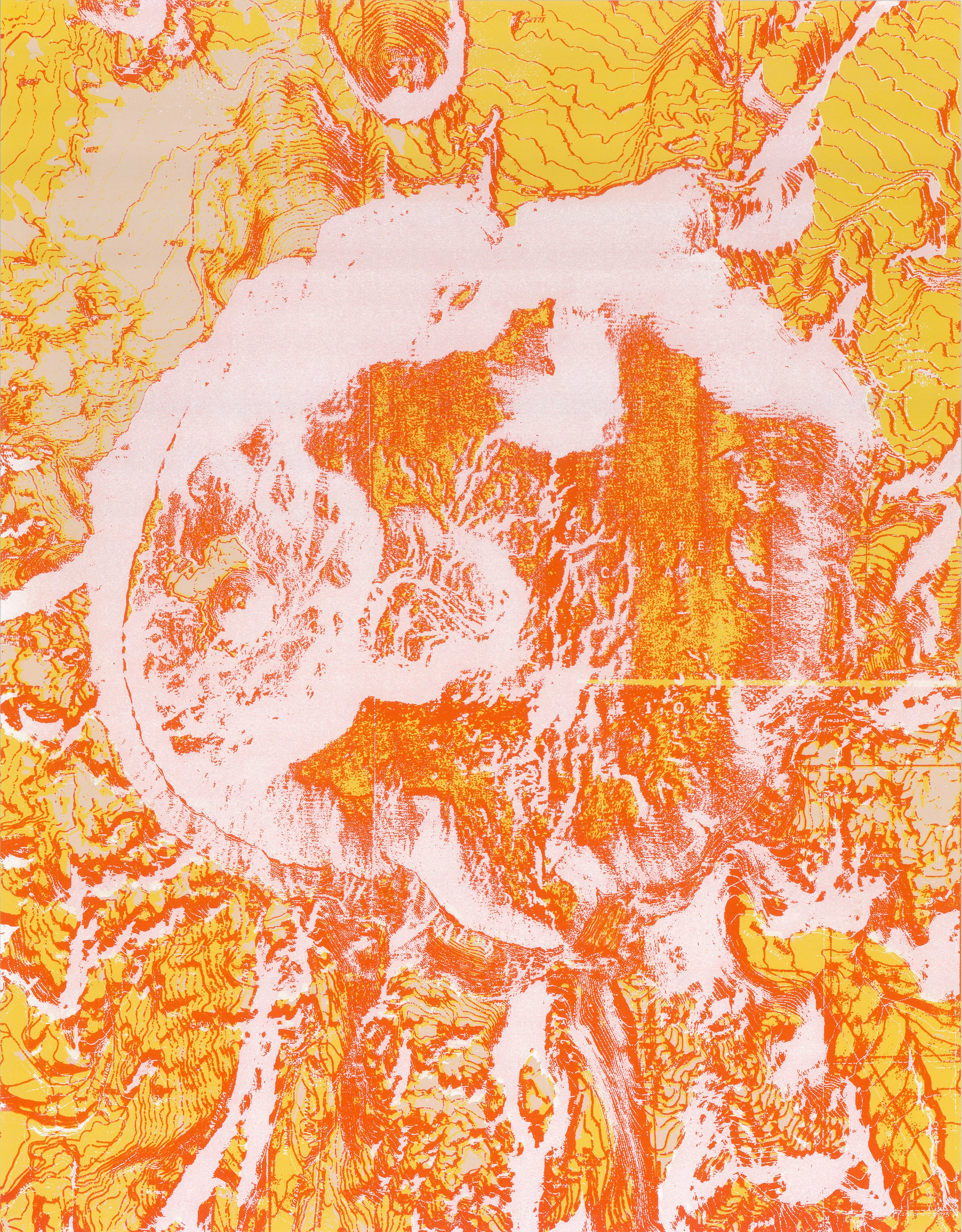 Crater Lake Crater Lake is a three layer screen print that addresses home at the dinner table. Crater Lake is designed to be a place mat for the table where the family gathers. A constant reminder of where one comes from. Crater Lake has a natural round shape which lends well to receiving the dinner plate. Crater Lake . the national monument, was a natural choice for the artist as he is originally from Oregon.