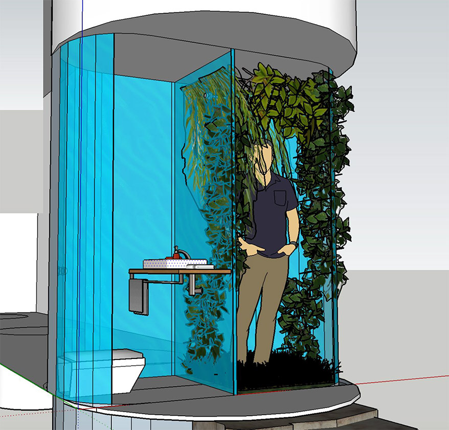Final rendering of bathroom concept, students: Jasmine Gutbrod, Marcus Peabody, Tiarra Bell, Jae Yoon Myung, Qyu-Ri Kim