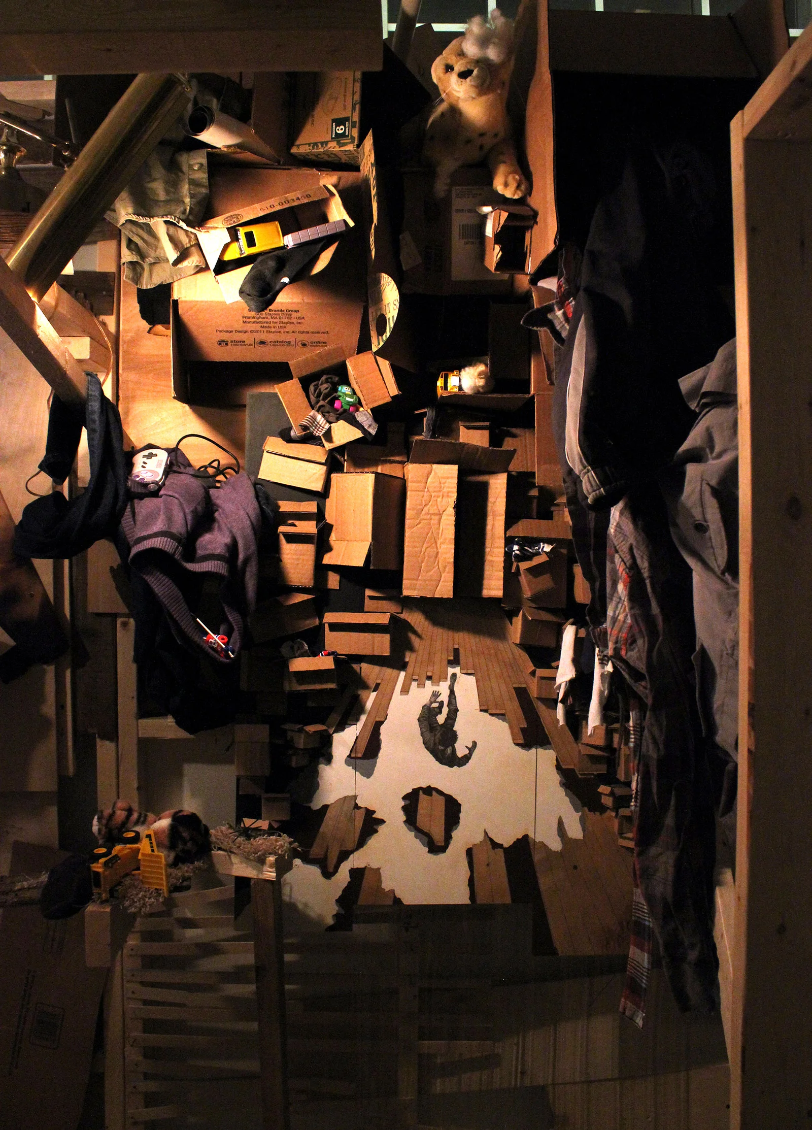 A merge of the hallway and attic. Storage of personal belongings of those lost is too much to bear. Falls through the hole in the hallway floor. 