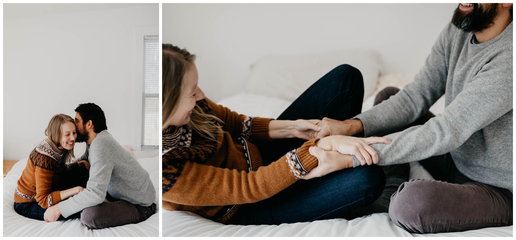 Michigan Couples Session. Couple on bed