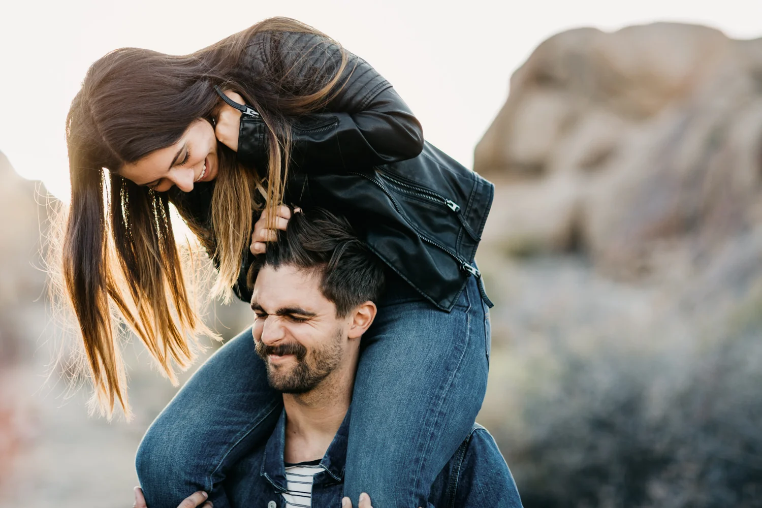 couple playing in Joshua Tree California