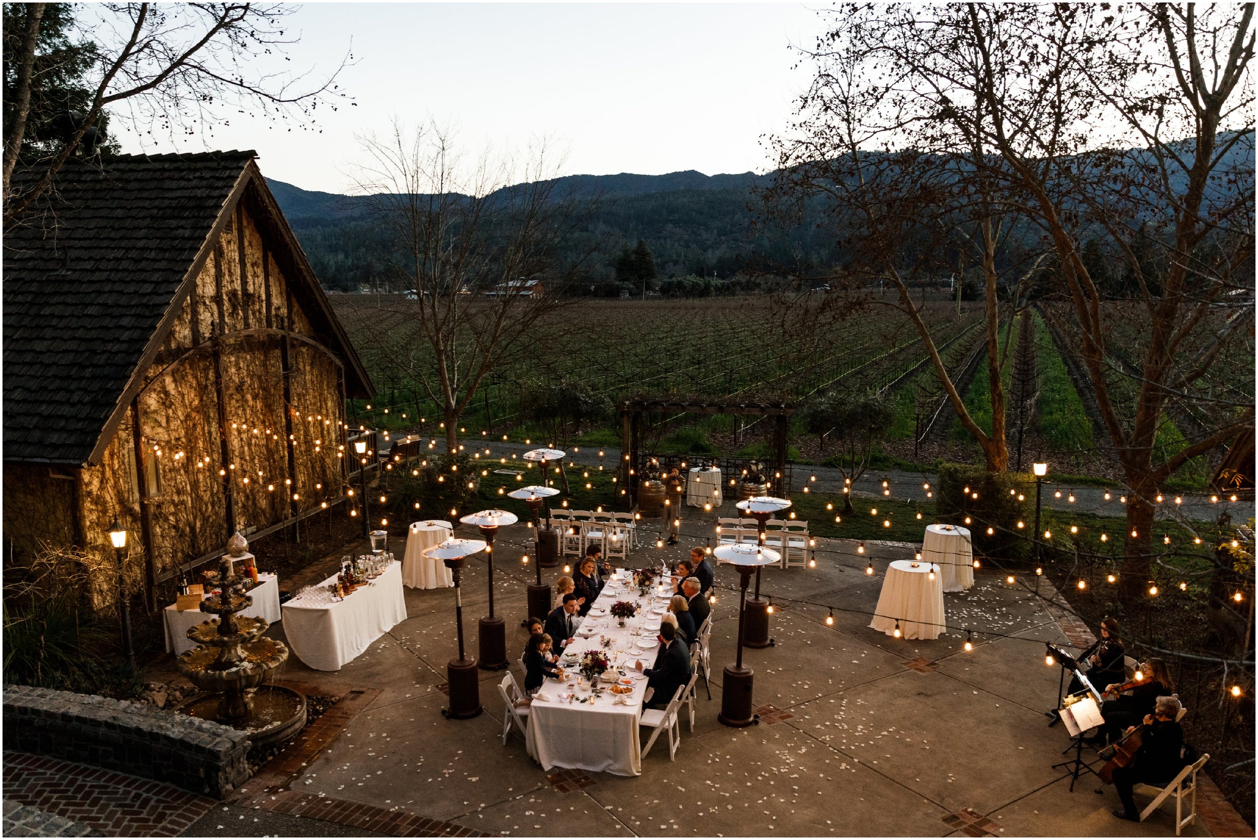 wedding reception at the Harvest Inn during dusk
