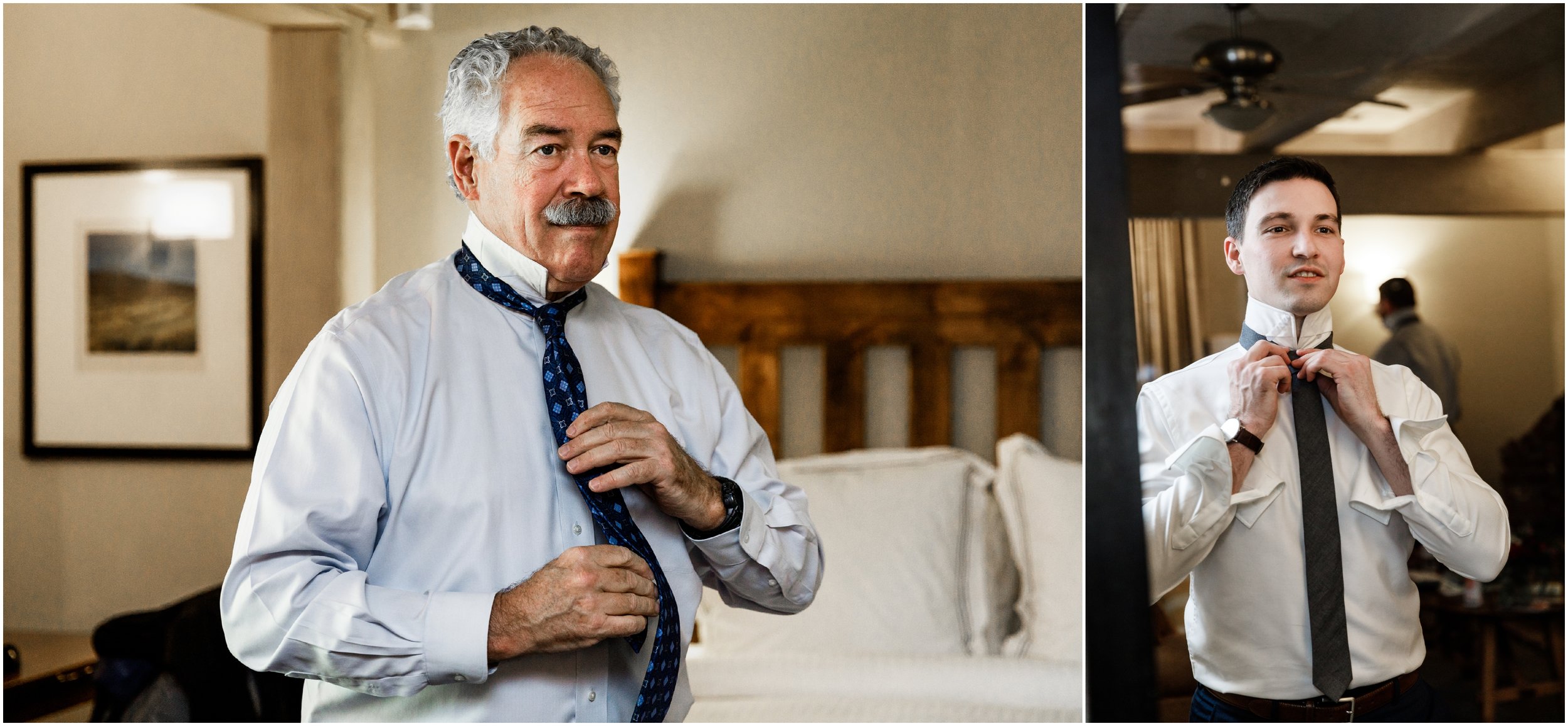 father of groom adjusting tie