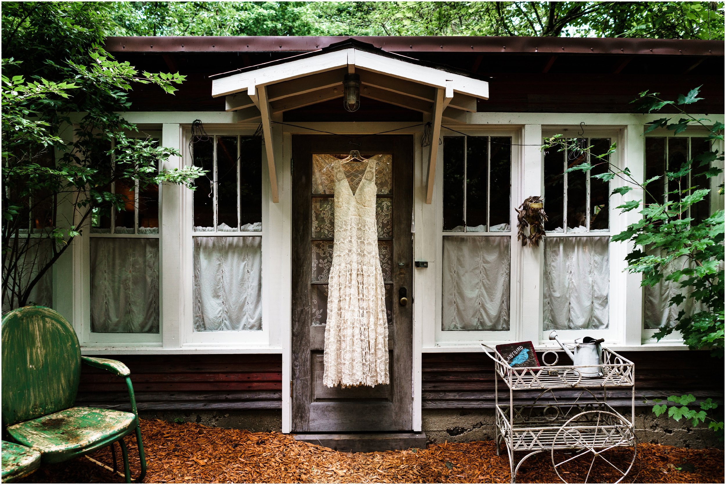 wedding dress hanging at Mill Creek Wilde wedding venue