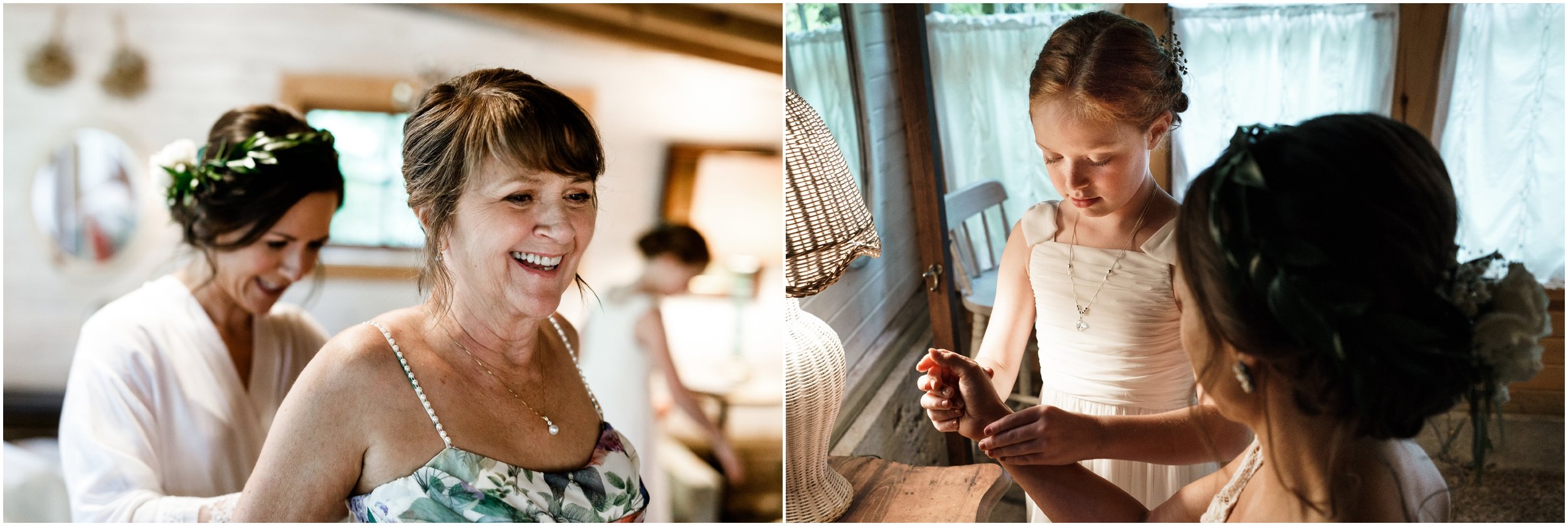 bride and her mother getting ready