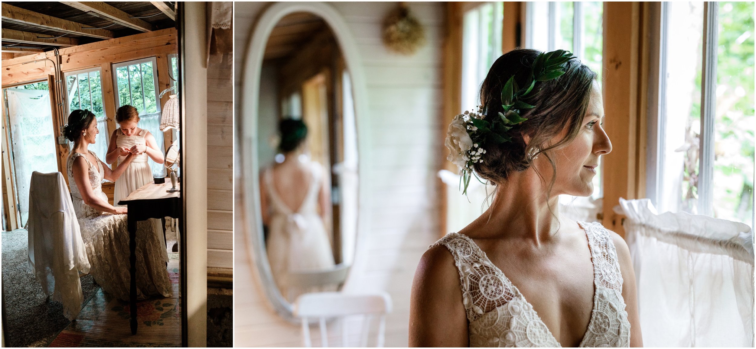 bride and her daughter getting dressed