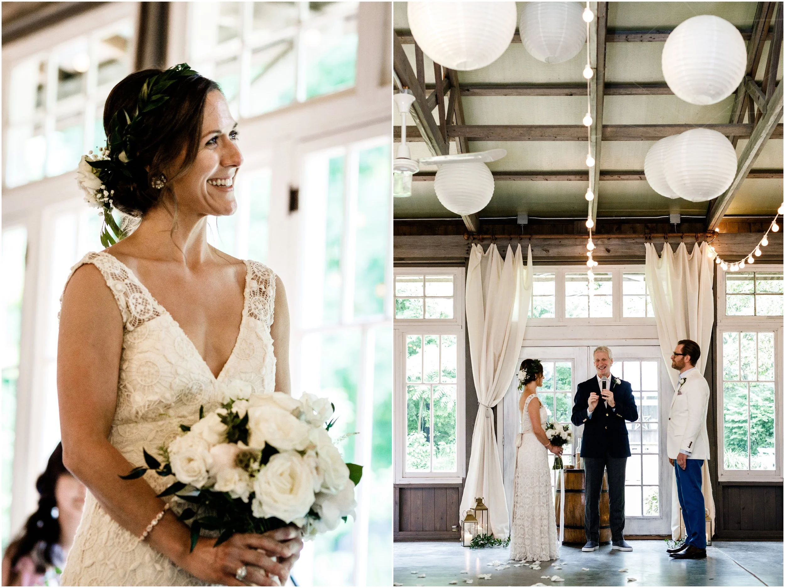 bride holding bouquet during ceremony