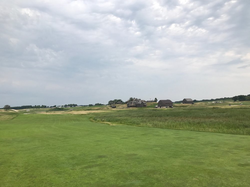 Looking back from the fairway on 1