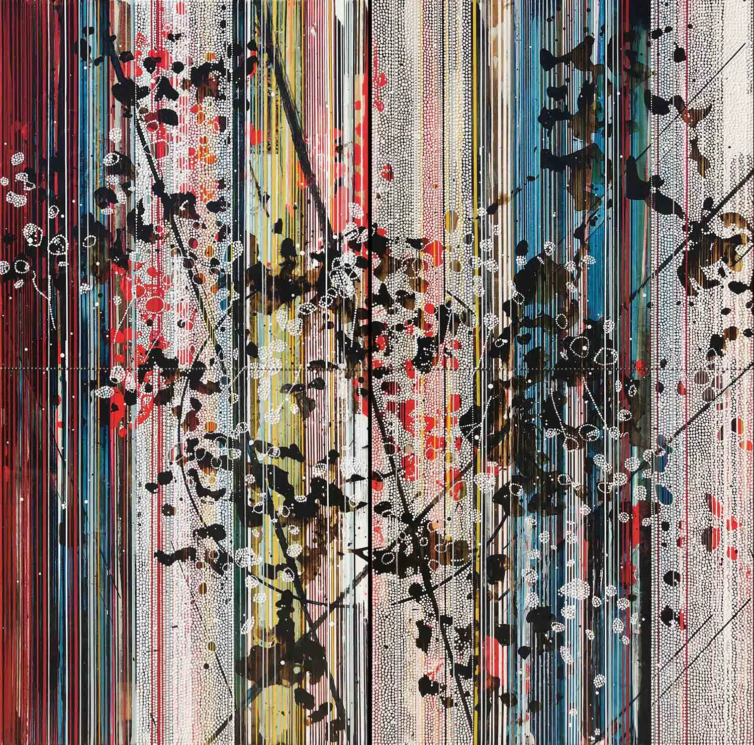 A lifetime isn’t long enough (for the beauty of this world) / Botanical Series / 2018 / Diptych, 60"h x 60"w / Painting and collage on panel / Title from: Mary Oliver / Private collection