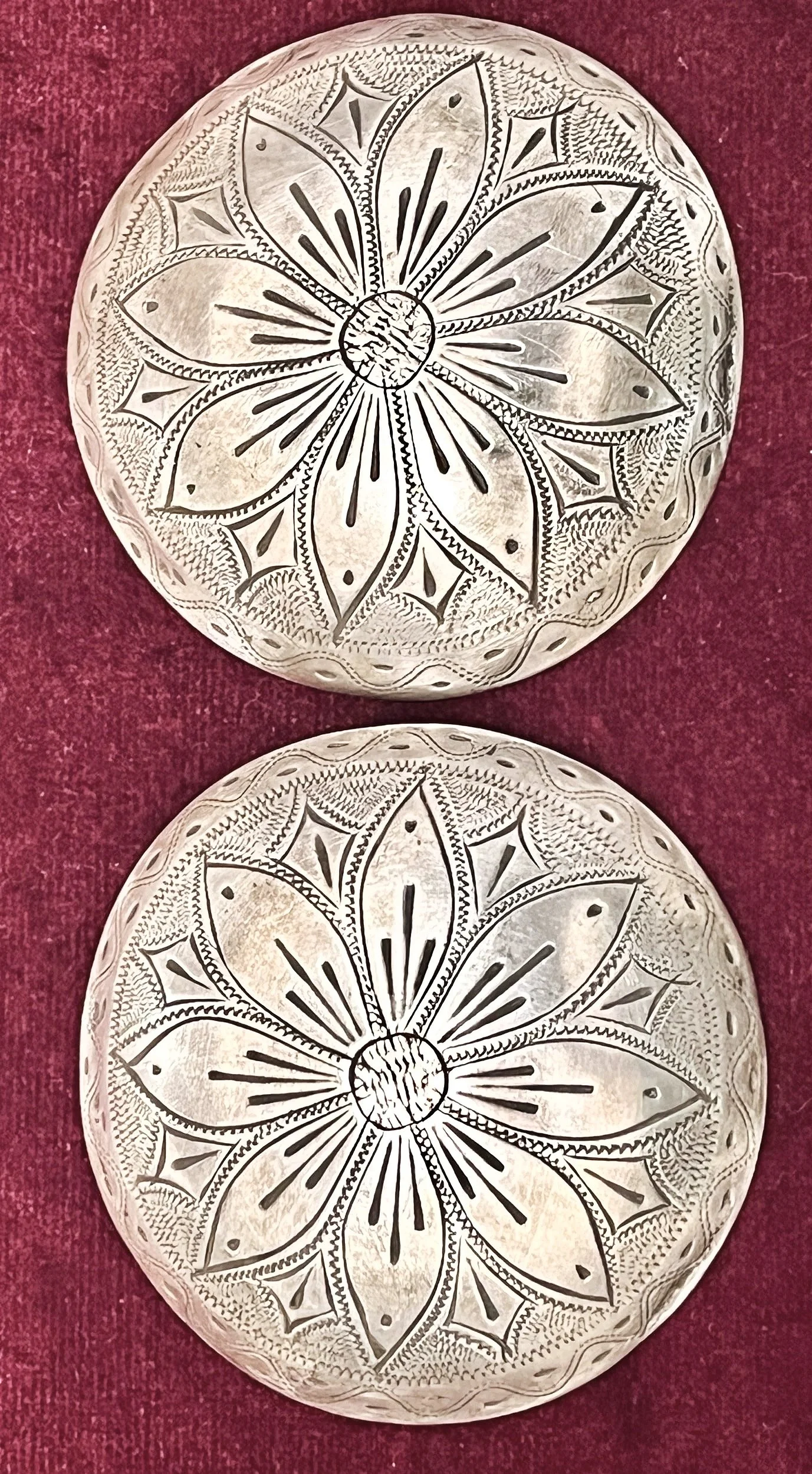 HUGE 3" Antique Sterling Silver Western Engraved Conchos
