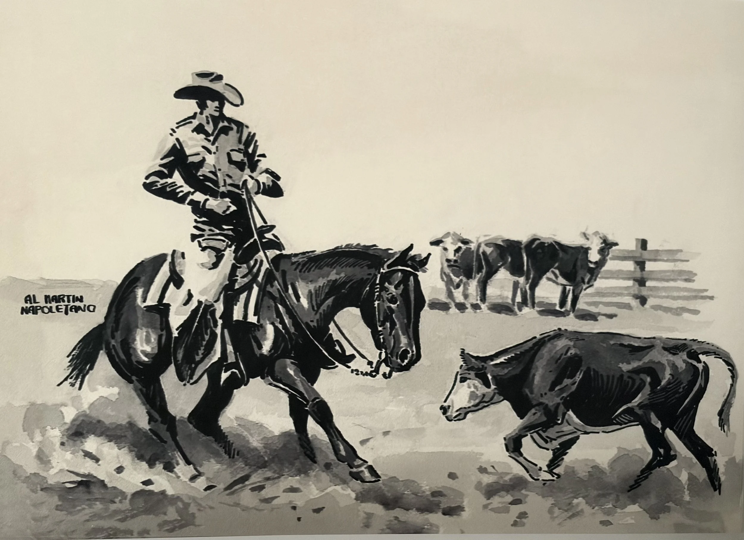 Vintage Cutting Horse print by Al Martin Napoletano