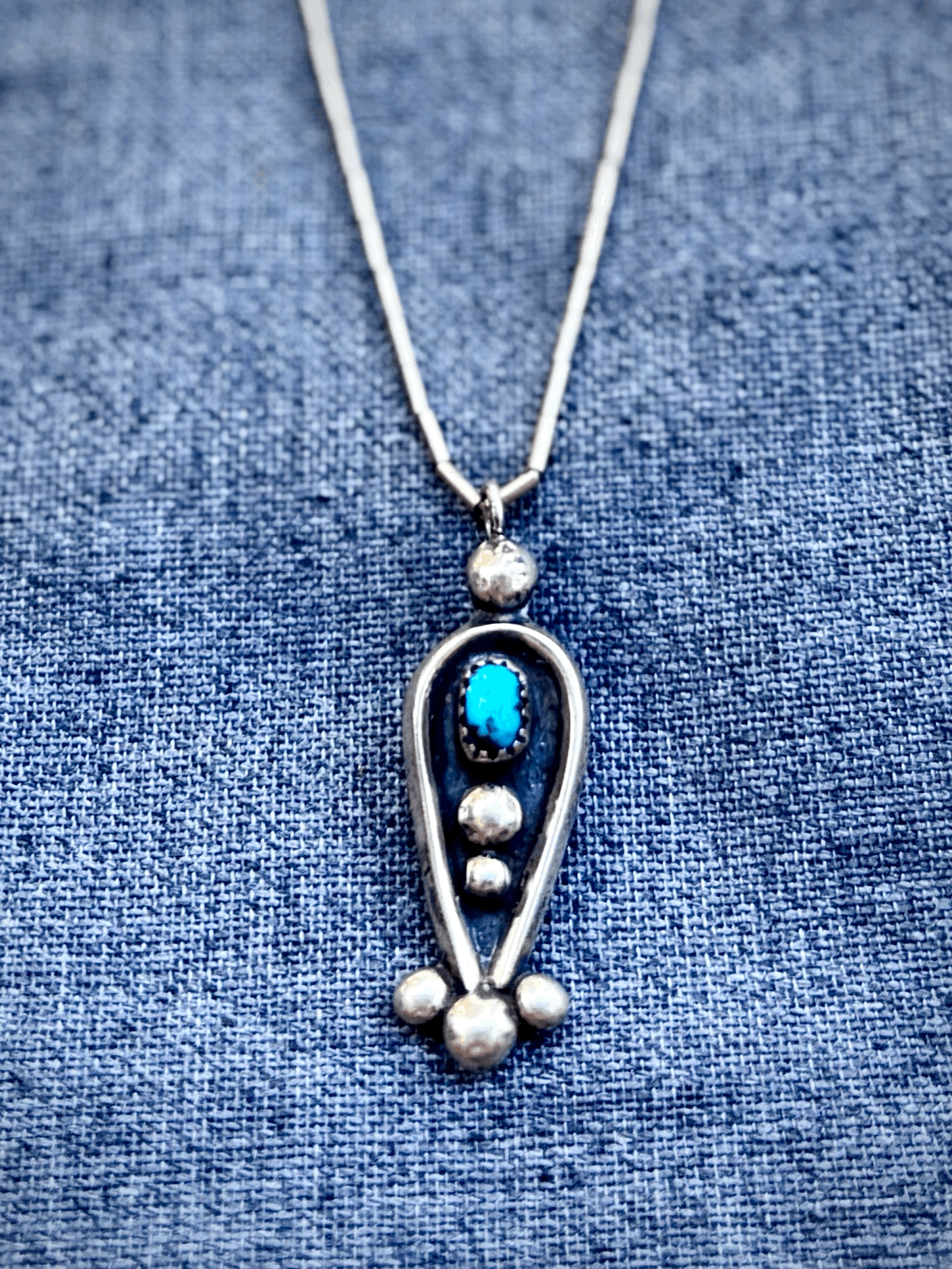 SIGNED Vintage Navajo sterling and turquoise pendant by RH LONG