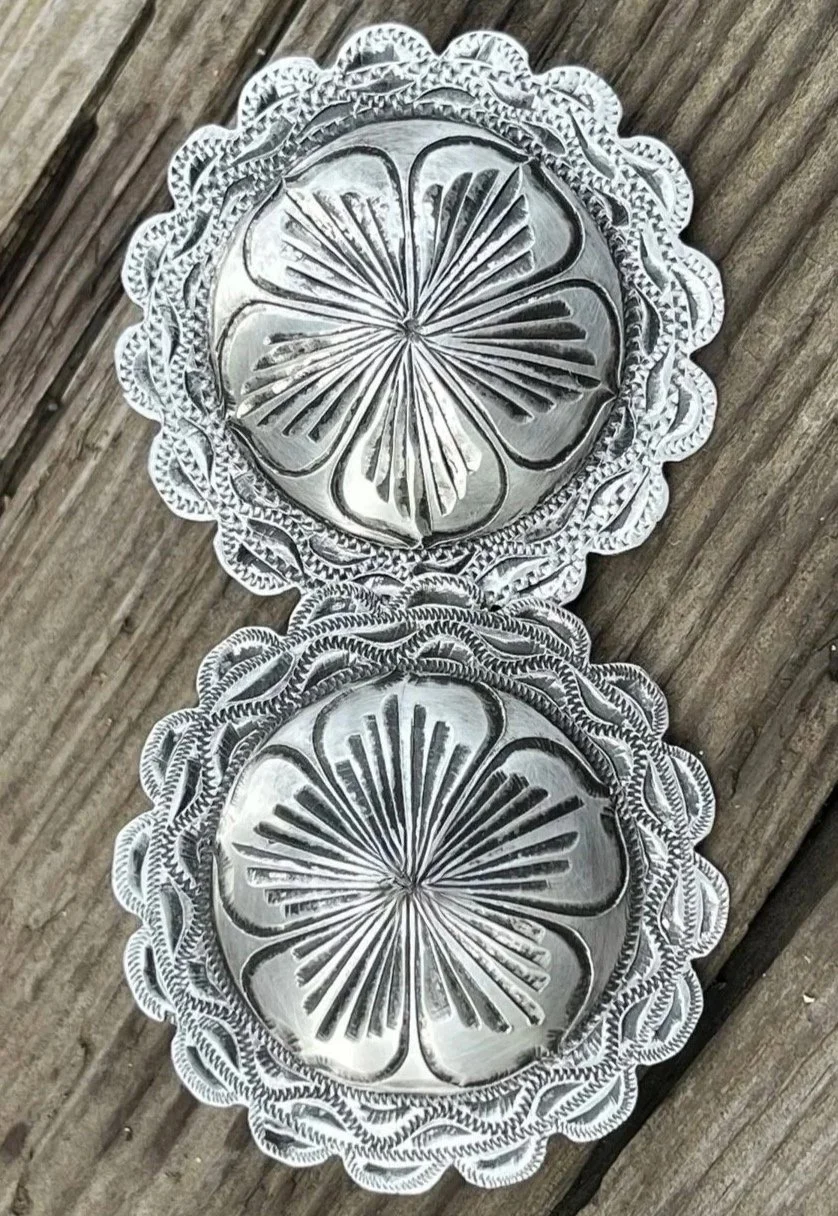 Vintage Hand Engraved Scalloped Bridle / Spur Conchos
