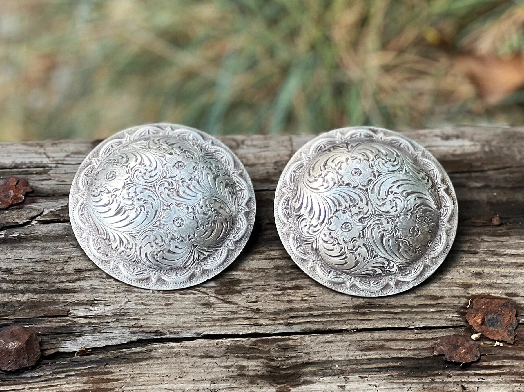 Large sterling silver 2 3/4"  bridle loopback conchos
