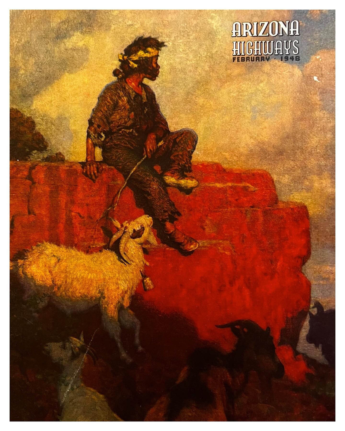 LAND OF HIS FATHERS by western artist William Robinson Leigh (1866-1955) from the February 1948 issue of Arizona Highways. This original vintage print from 1948 features a young Navajo boy tending his goats while looking out over the vast desert land
