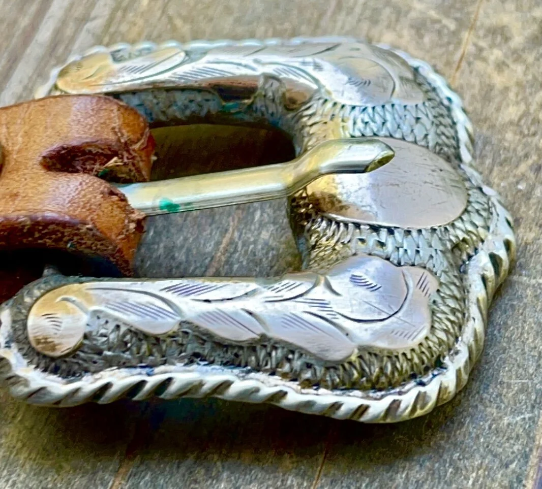 Antique Silver and Gold Ranger Buckle Set on Custom Tooled  display picture 1