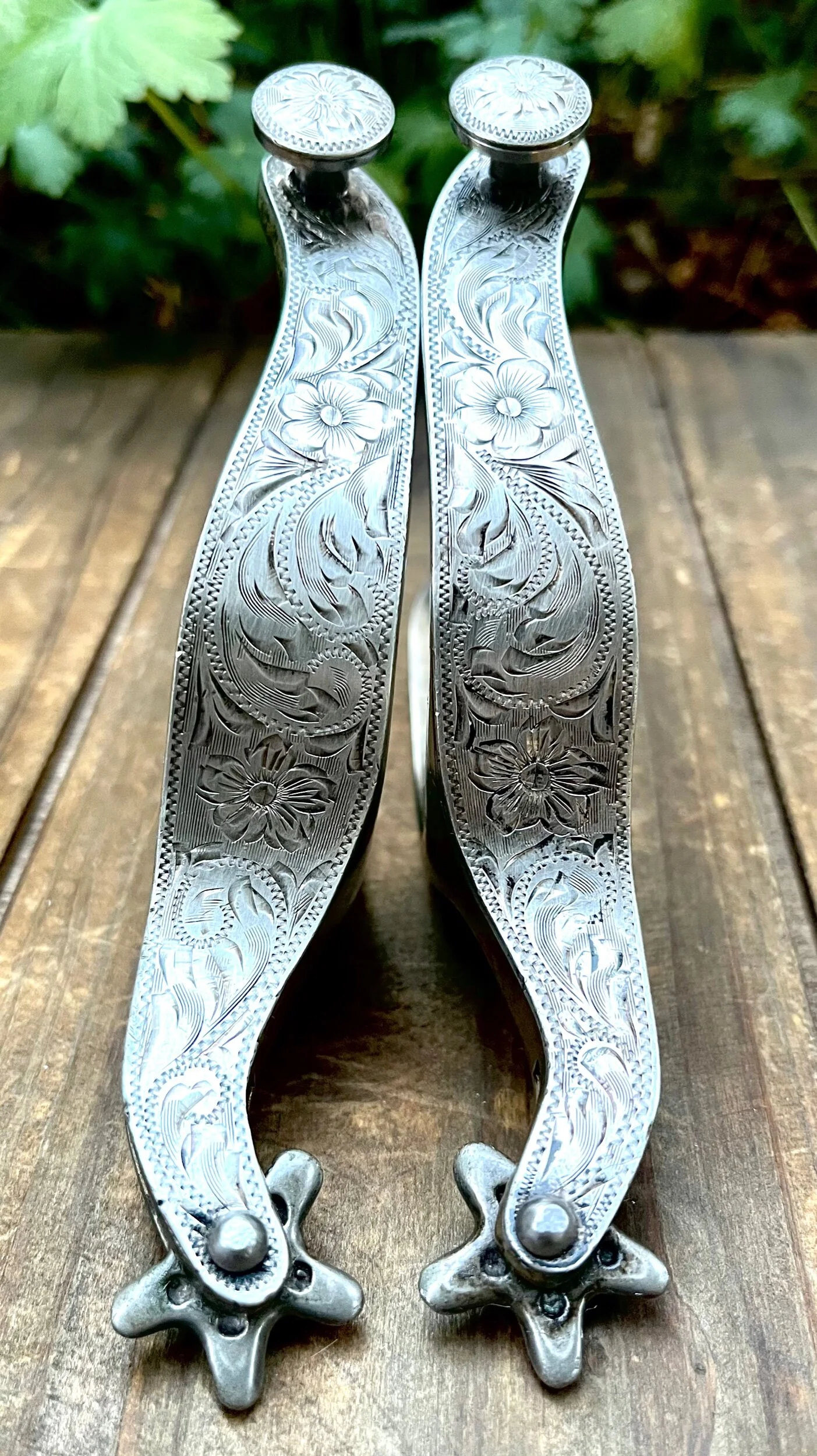 1940's Vintage Engraved Silver Over Bronze Ladies Western Spurs